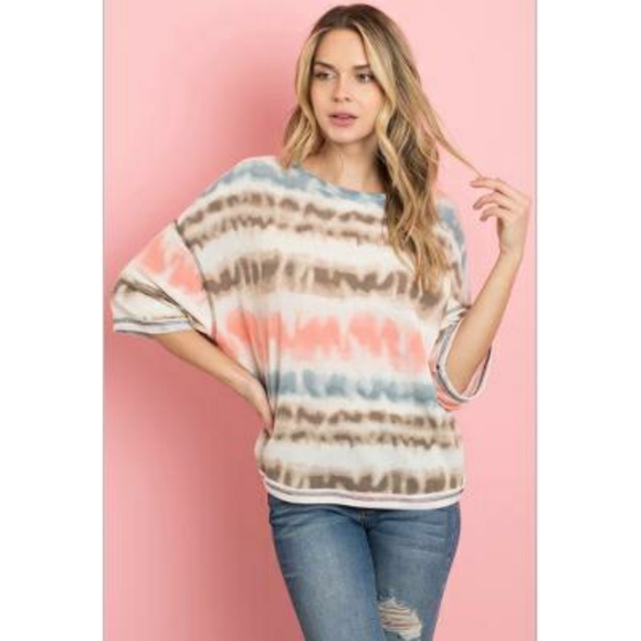 LAST ONE❗Jolie Chic Multicolor Tie-Dye Short Sleeve Top - Picture 6 of 9